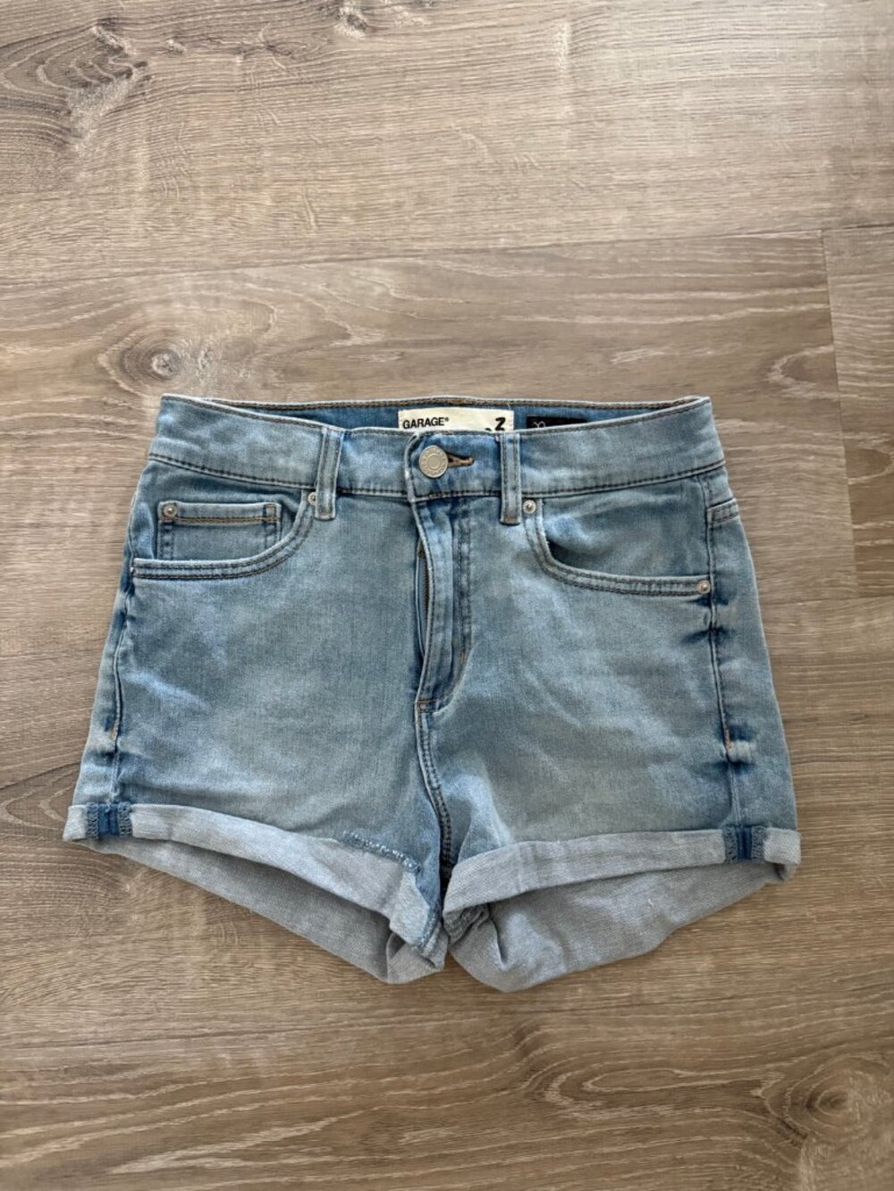 Garage Premium Medium Wash Denim Shorts 03 Rolled Cuff